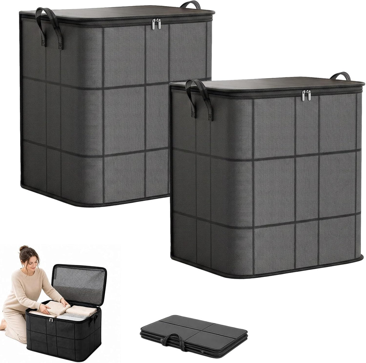 2 Pack Spacious Moving Storage Bin,XXL Foldable Storage Bag with Reinforced Handles,for Bedroom,Closet,Clothes Portable Moving Storage Bags,Large-Capacity Clothes Storage Containers (100L)