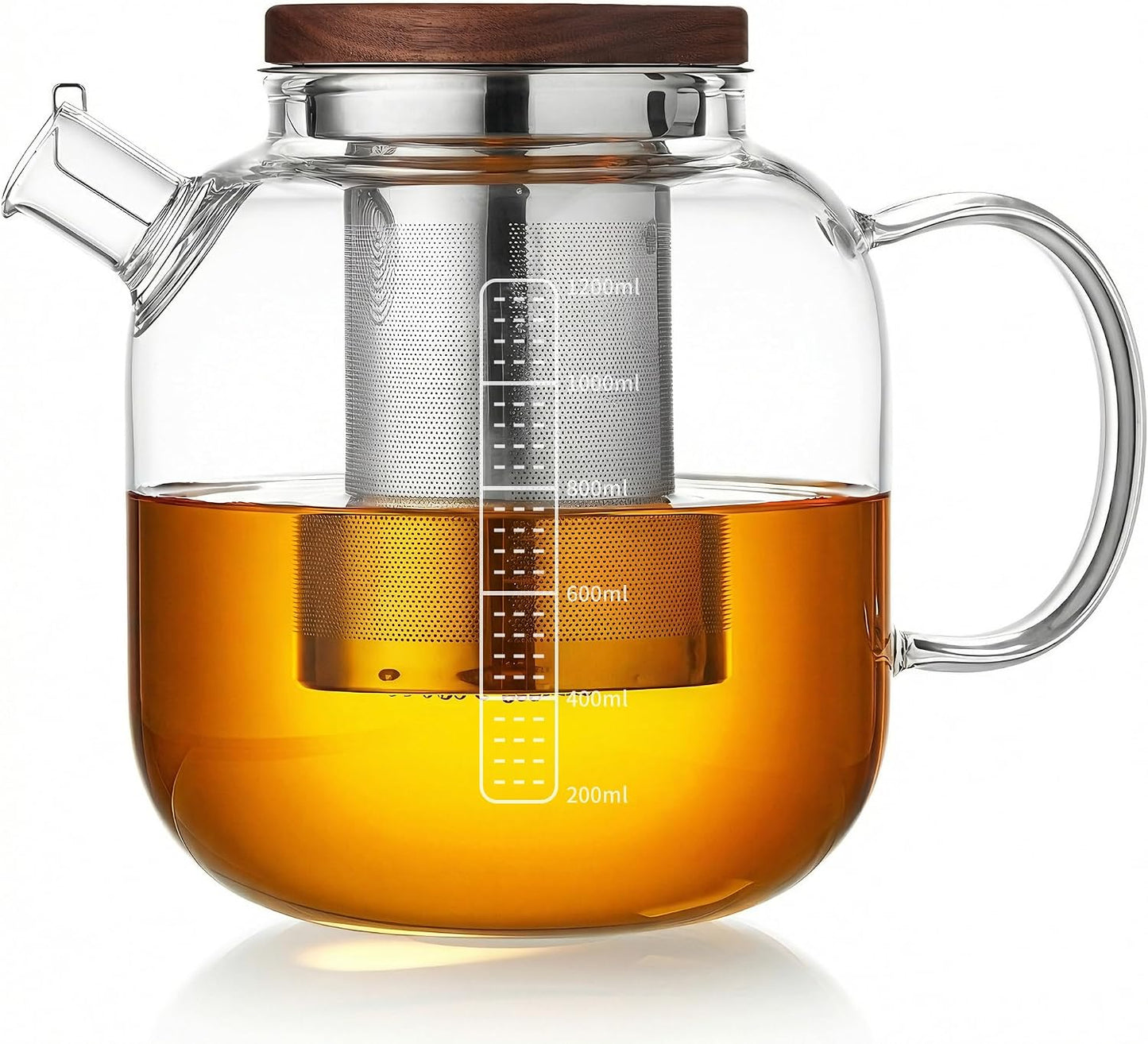 Glass Teapot with Infuser and Lid - 40oz Borosilicate Glass Teapot with Heat-Resistant Handle, Stainless Steel Mesh Infuser for Loose Leaf & Blooming Tea, Stovetop & Microwave Safe