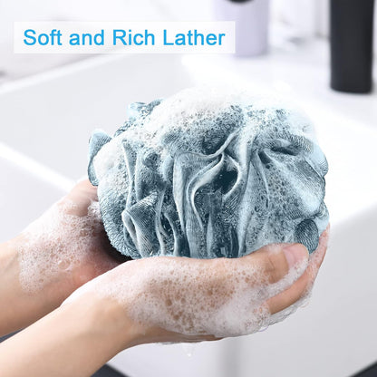 AmazerBath Loofah Sponge 75g/Piece, Exfoliating Bath Sponge Body Scrubber - Loofa Set of 4 Flower Color (Large, Green-Purple)