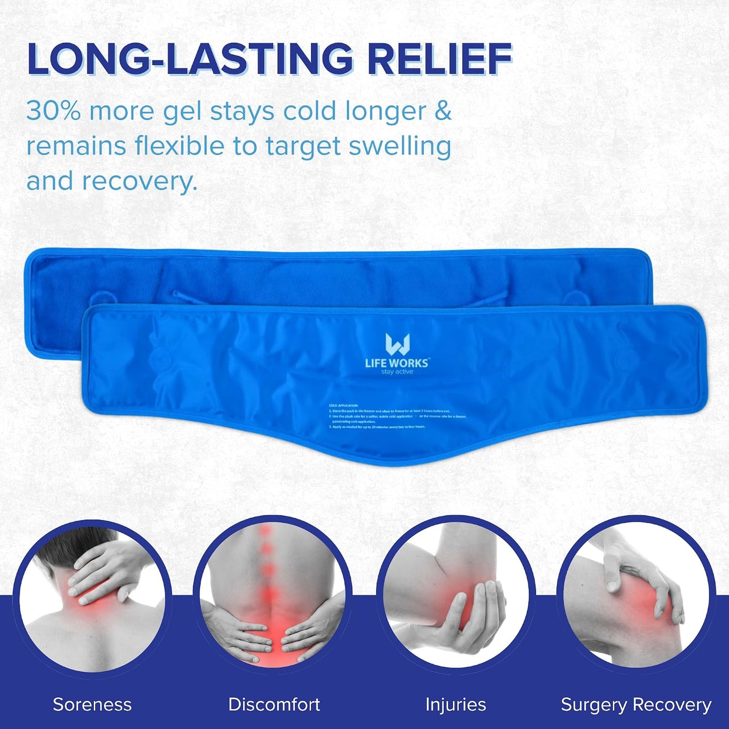 LIFE WORKS Gel Neck Ice Pack Wrap, Flexible Reusable Hot & Cold Pack, Soft Plush & Nylon Cover, Therapy Wrap for Neck, Shoulder & Upper Back Comfort, 23"x8"x5"