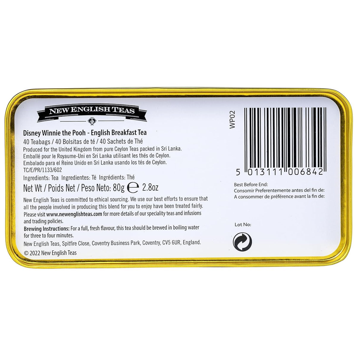 New English Teas Winnie the Pooh Tea Caddy with 40 English Breakfast Teabags, Tigger, Piglet & Eeyore