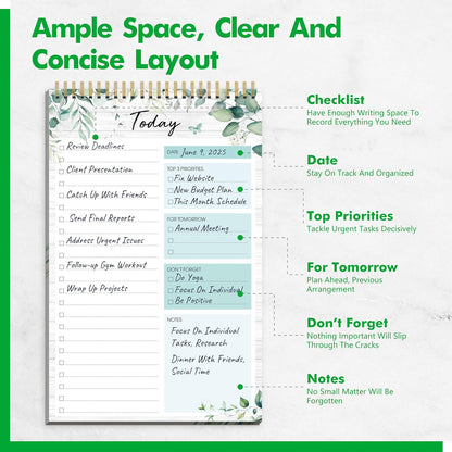 2 To Do List Notepads, Daily Planner Notebook with Tear-off Design, Undated Writing Organizer for Daily Tasks and Goal, Coiled Task Track Checklist Productivity Pad for Office, Classroom, Home, School