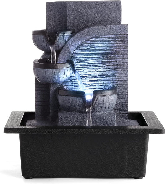 WICHEMI Indoor Water Fountain Tabletop Waterfall Fountain with LED Light
