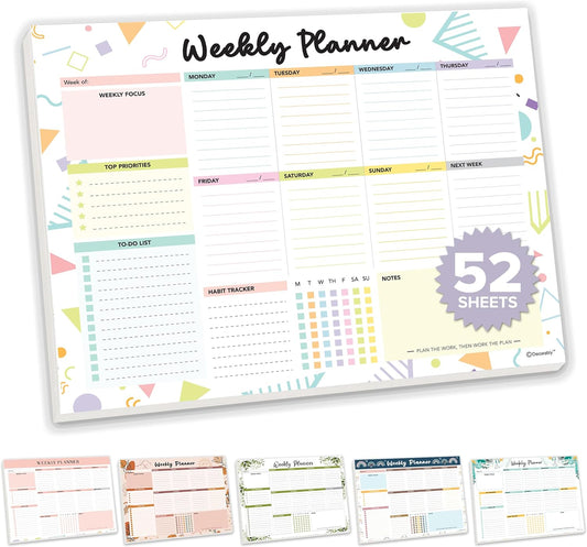 Decorably 52 Sheets Colorful Pastel Weekly to Do List Notepad - 6.5x10" Spring-Bound Planner Pad, Easy Tear-Off for Priorities, Habit Tracker, Focus & Notes - Home, School, Office