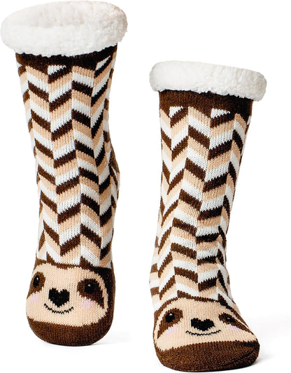 cosyone1997 Fuzzy Slipper Socks for Women Kids with Grips, Cute Animal Sherpa Lined Non-Slip Cozy Winter Socks Gifts