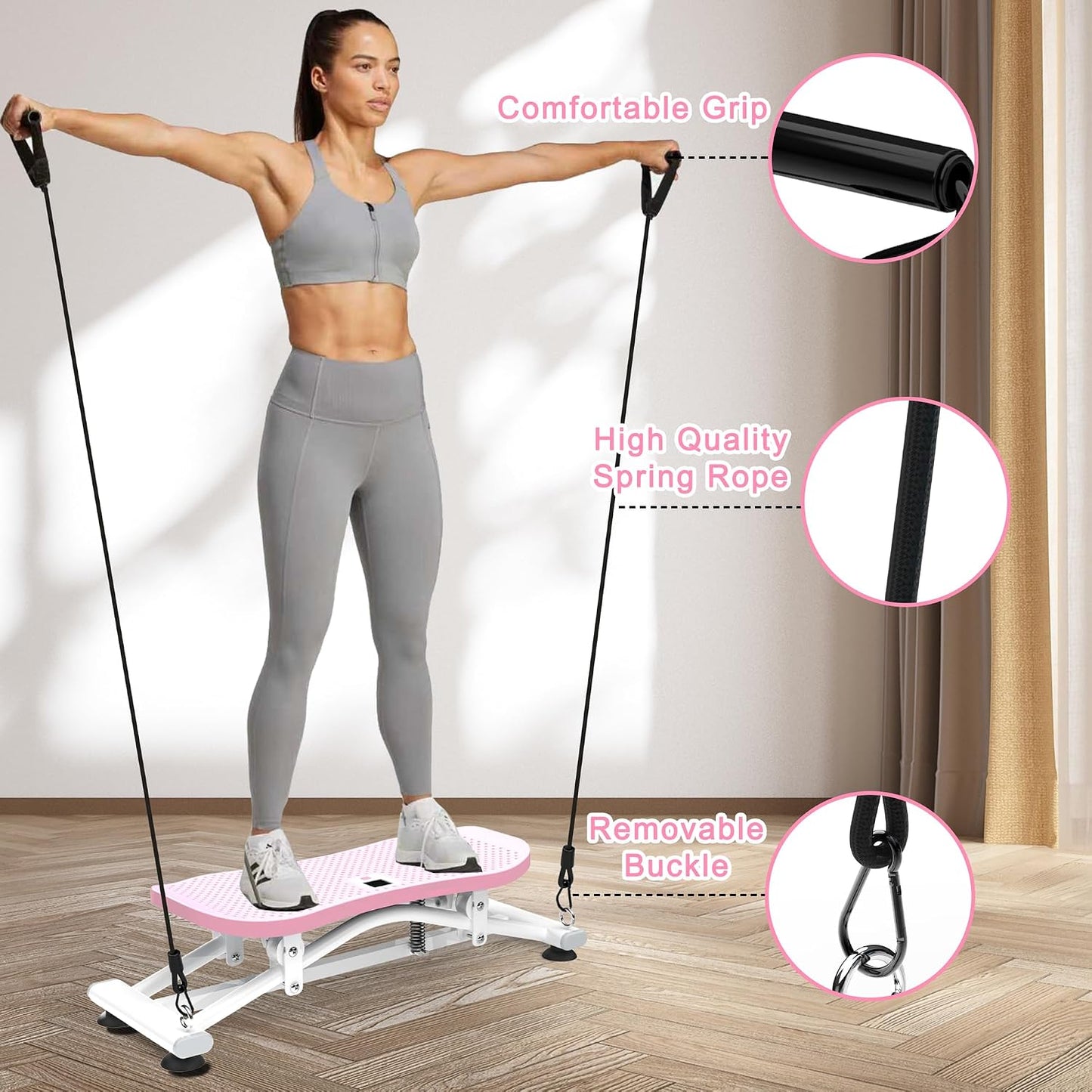 KINMAC 2-in-1 Rocking Stepper with Resistance Bands, Portable Balance Board for Exercise at Home, Quiet Mini Stair Stepper with LCD Monitor, Ski Trainer for Workout Home Gym