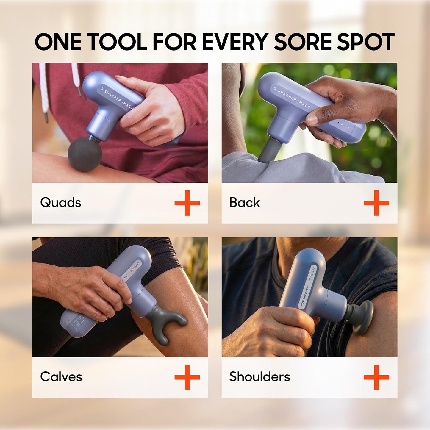 Sharper Image Deep Tissue Percussion Massage Gun, Powerboost Move Evo Hot & Cold Rechargeable Handheld Massager, 4 Adjustable Speeds, 5 Attachment Heads & Carrying Case, for Muscle Pain Relief, Blue