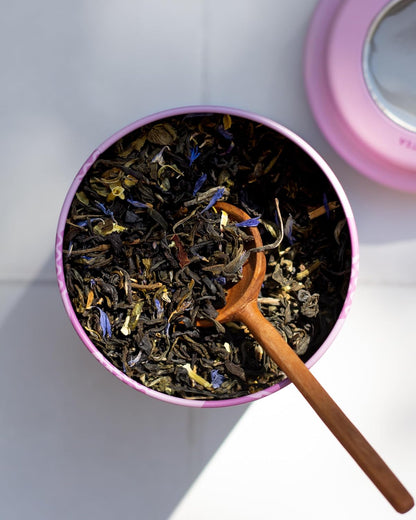 JusTea PURPLE JASMINE Loose Purple Tea, 40+ Cups Tin + Spoon, 2/5 Caffeine