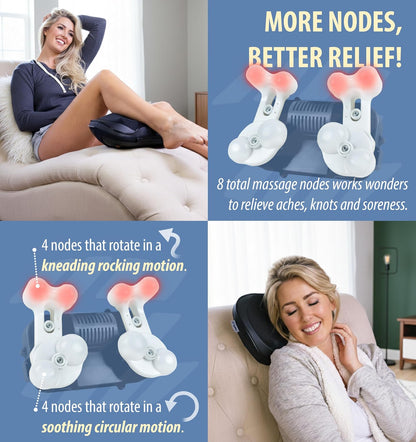 Zyllion Shiatsu Back and Neck Massager with Heat - 3D Electric Kneading Deep Tissue Massage Pillow with 8 Massaging Nodes for Muscle Pain Relief, Black, ZMA-25