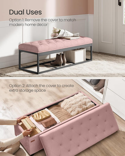 SONGMICS Storage Ottoman Bench, Foot Rest with Legs, 15.7 x 43.3 x 15.7 Inches, End of Bed Bench, Storage Chest, Load up to 660 lb, for Living Room, Bedroom, Entryway, Dark Gray ULSF088G01