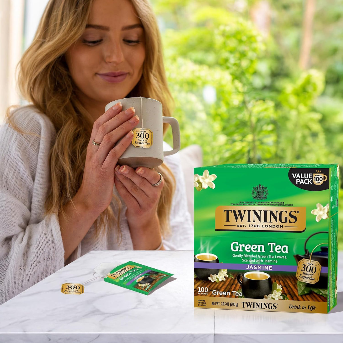 Twinings Green Tea with Jasmine Individually Wrapped Bags, 100 Count (Pack of 1), Fragrant Floral Scent, Caffeinated, Enjoy Hot or Iced, 100 Teabags
