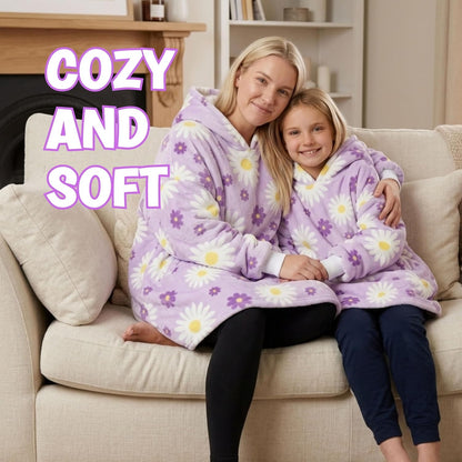 Huglanket Daisy Flower Gifts, Wearable Oversized Flannel Hooded Blankets