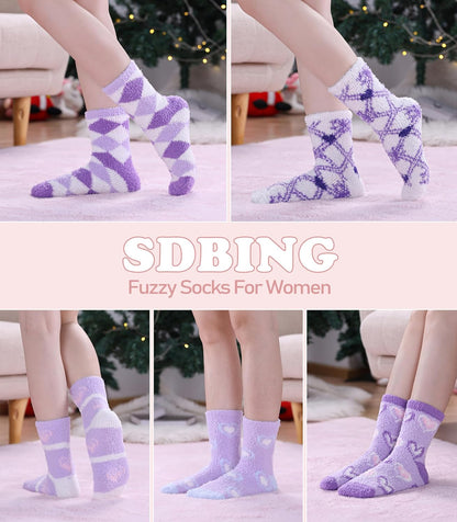 SDBING Fuzzy Socks for Women Soft Fluffy Home Sleeping Socks Cozy Warm Slipper Socks 6 or 5 Pairs