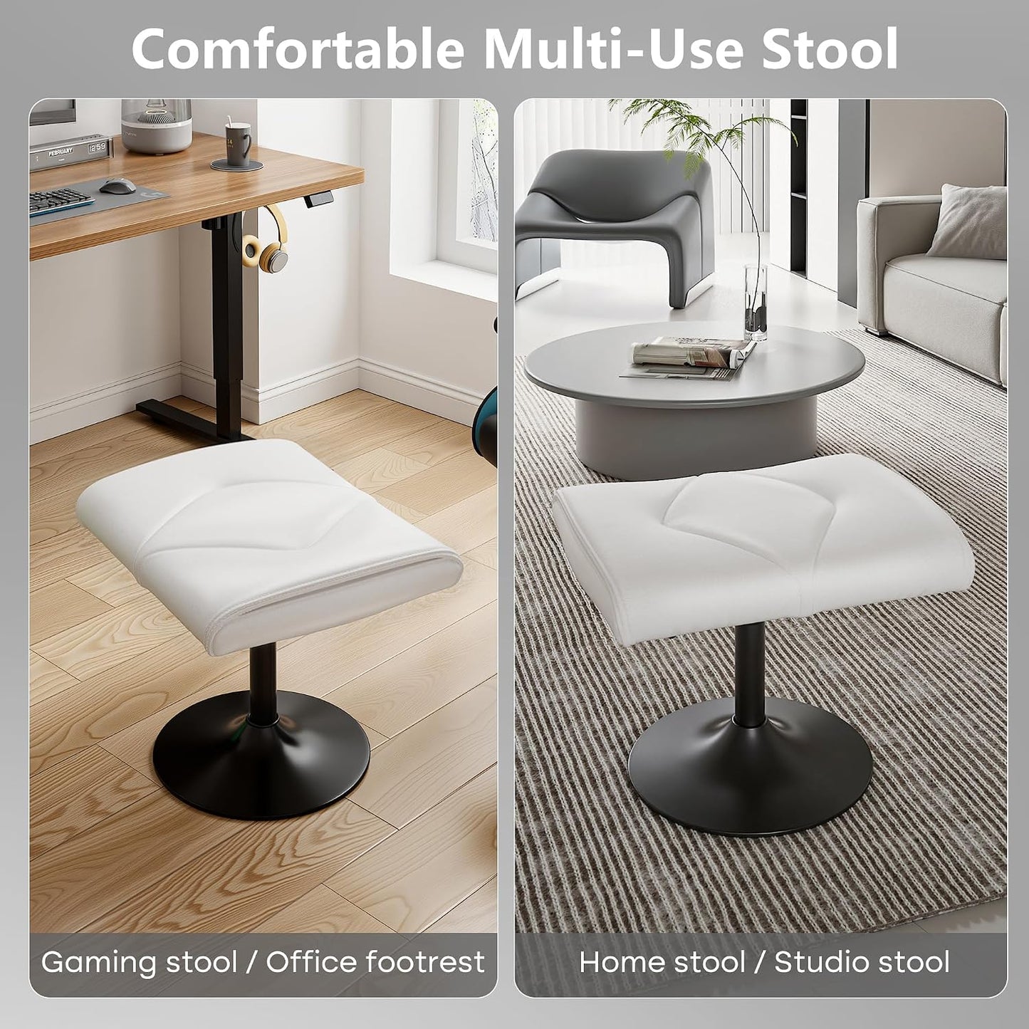 VECELO Foot Rest Under Desk Ottoman, PU Height Adjustable Footrest with Comfort Padding, Leg Rest for Desk for Relieving Leg Pain, Stiffness, and etc, Black