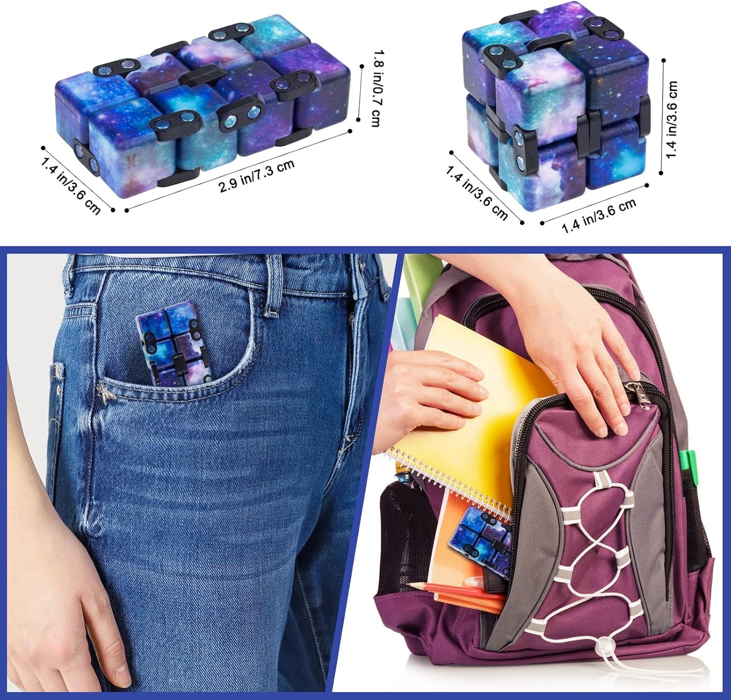 Infinity Cube Fidget Toy Stress Relieving Fidgeting Game for Kids and Adults,Cute Mini Unique Gadget for Anxiety Relief and Kill Time (Macaron Blue)