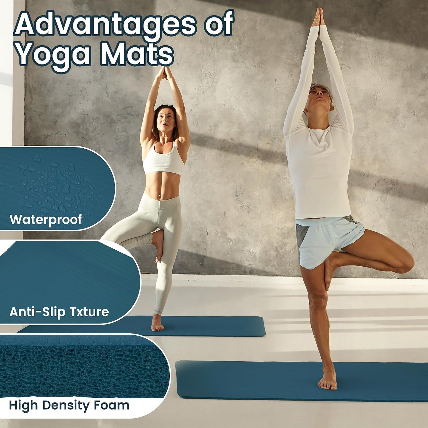Fitvids Yoga Mat, 1/2-Inch Extra Thick High Density Exercise Mat, Anti-Tear Exercise Yoga Mat with Carrying Strap, Suitable for Various Yoga Exercises