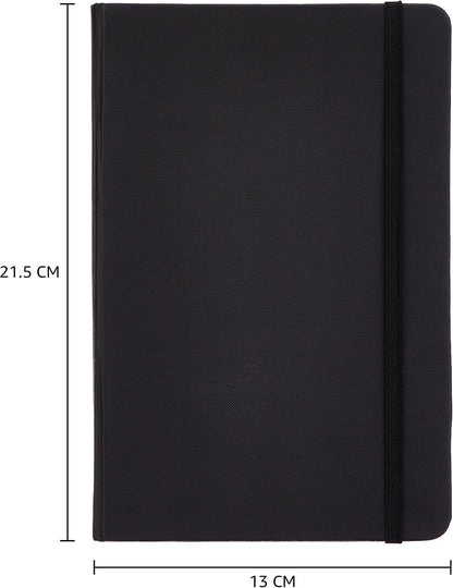 Amazon Basics Classic Lined Writing Notebook for Note Taking and Journaling, Hardcover with Elastic Closure, 240 Pages, 5" x 8.25", Black