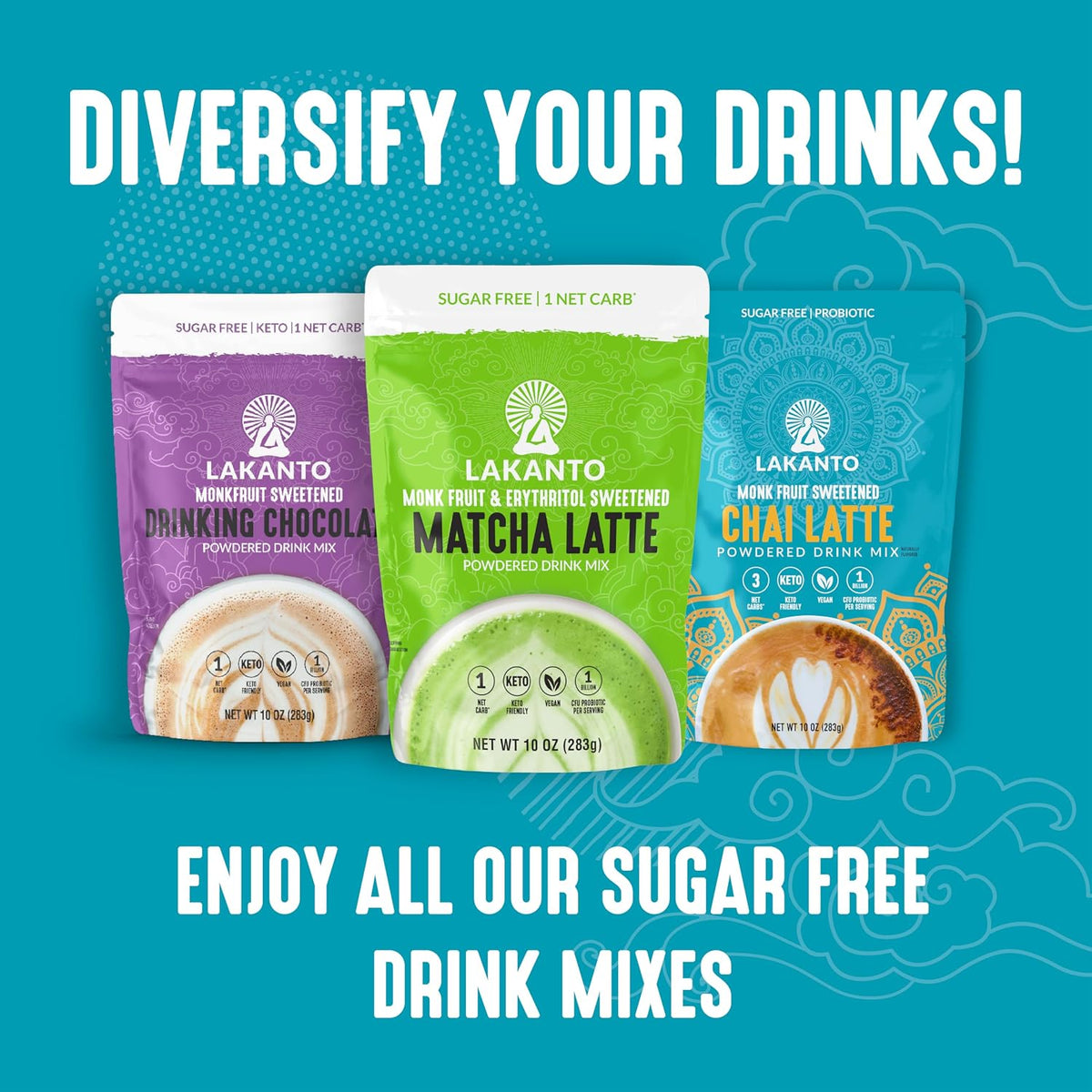 Lakanto Sugar Free Chai Latte Drink Mix - Monk Fruit Sweetened, Iced Chai or Hot Chai Tea, Vegan, Probiotics, Rich Flavor, Chai Spices, Keto Diet Friendly (9.9 Oz)
