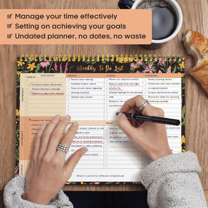 Taja Weekly To Do List Notepad with 52 Undated Sheets（8.5"×11"）- Weekly Desk Planner for Women & Man, Work and Home -1 Pack Violet Dream