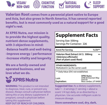 XPRS Nutra Valerian Root Extract Powder 4:1 - Premium Valerian Root Powder for Cognition - Vegan Friendly Herbal Sleep Assist (4 Ounce)