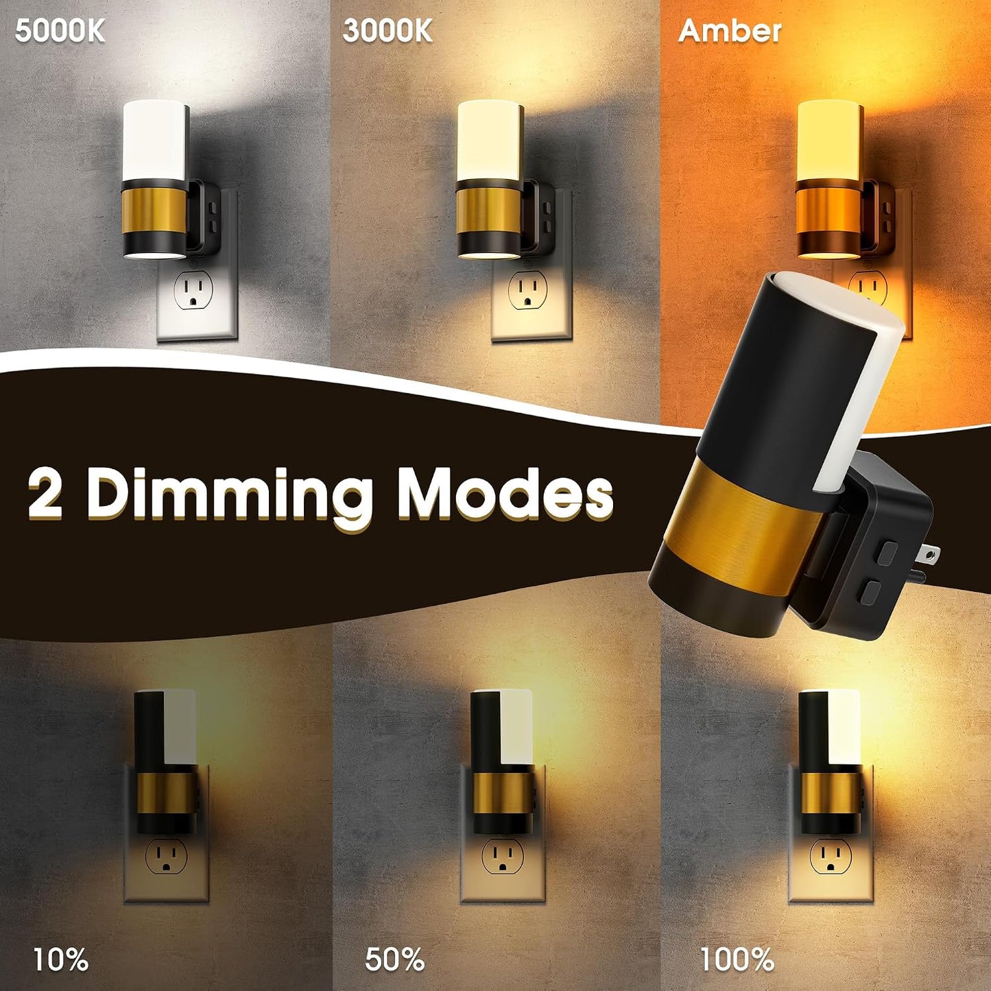 Briignite Night Lights Plug into Wall, Modern LED Night Light Plug in, Dusk to Dawn Sensor,Amber Night Light 0-100LM Adjustable Brightness, Dimmable NightLight for Hallway, Bedroom, Stairway, 2 Pack