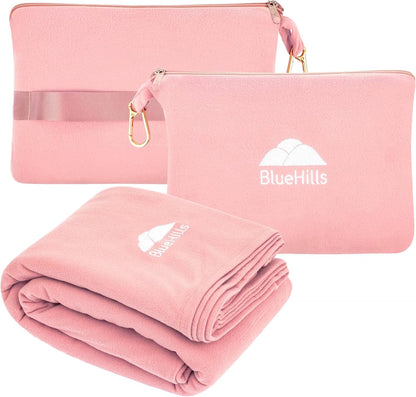 BlueHills Travel Blanket Pillow Compact Lightweight Pocket Size Airplane Traveling Essential Flight Trip Throw in Bag Portable Case Plane Accessory Gray L01