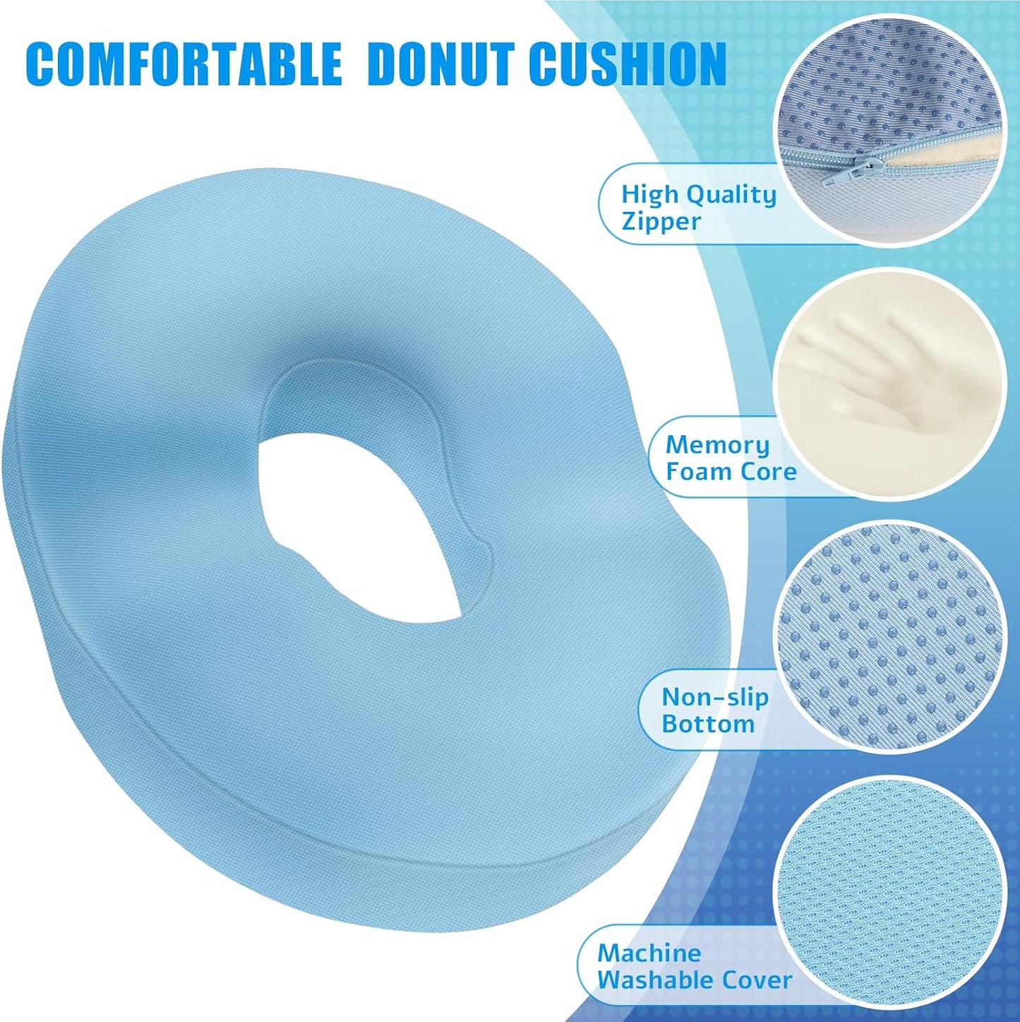 BlissTrends Donut Pillow Seat Cushion,Donut Chair Cushions for Postpartum Pregnancy & Hemorrhoids,Tailbone Pain Relief Cushion,Memory Foam Lifting Cushions for Office&Home Chairs (Black)