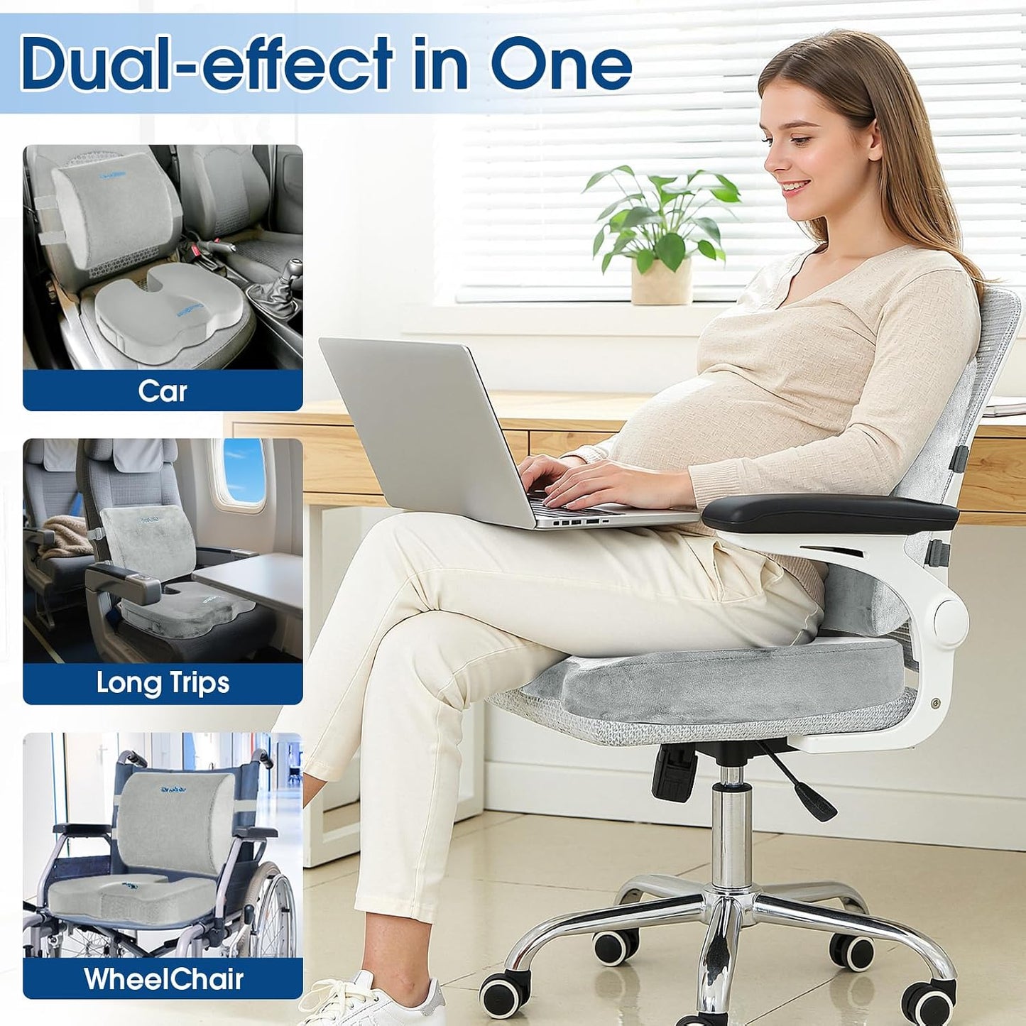 CloudBliss Lumbar Support Pillow & Seat Cushion Set for Office Chair, Desk Chair, Wheelchair & Car – Memory Foam Back Support, Ergonomic Chair Cushions, Sciatica Pain Relief, Home Essentials, Black