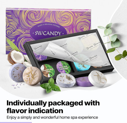 Shower Steamers Aromatherapy Birthday Gifts for Women - SWCANDY 8 Pcs Travel Essentials, Hotel Shower Spa Holidays Mom Wife Grandma Sister Her Self Care Relaxation with Natural Essential Oils Home