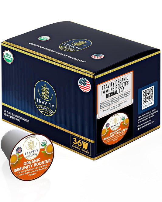 Organic Ginger Tea Pod with Echinacea, Turmeric, and Licorice for Keurig, Decaf by Teavity (12 Tea Pods)