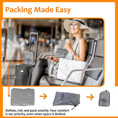 Inflatable Foot Rest Pillow for Airplane Travel - Adjustable Leg Rest for Long Flights, Baby/Toddler Airplane Seat Extender - Grey