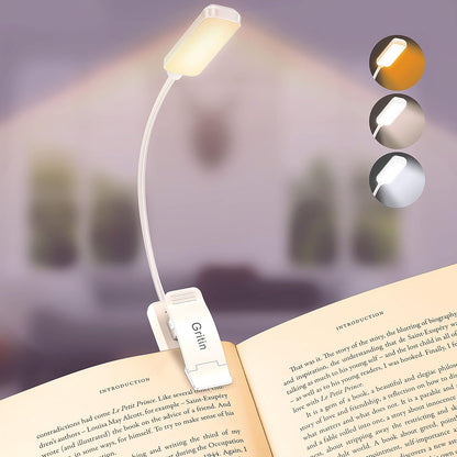 Gritin 9 LED Rechargeable Book Light for Reading in Bed | Eye Caring 3 Color Temps,Stepless Dimming Brightness,80 Hrs Runtime Small Lightweight Clip On Book Reading Light for Studying