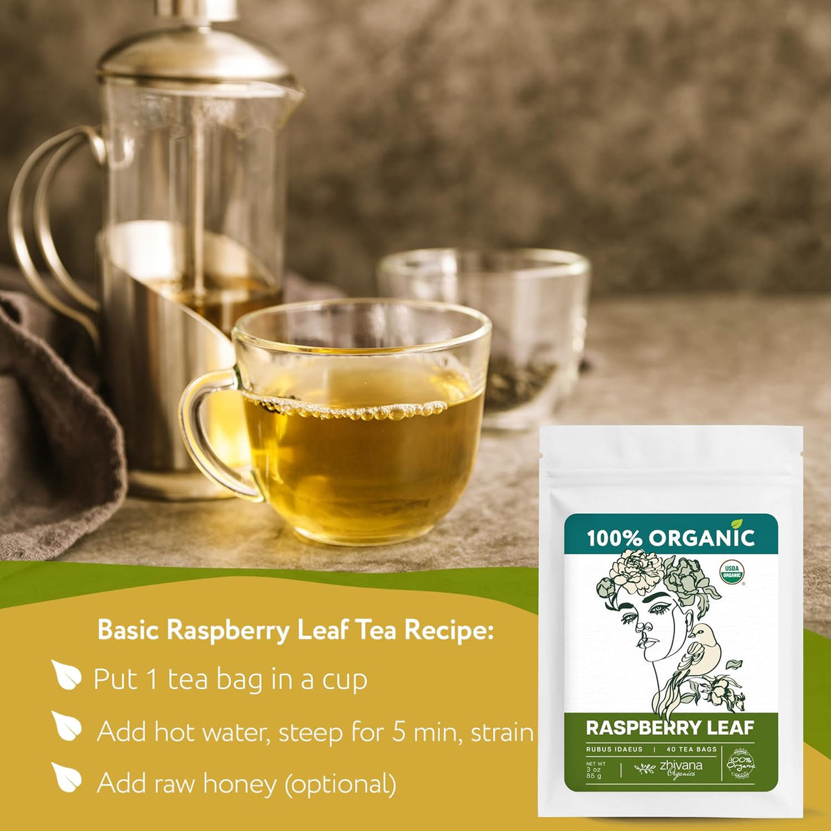 Organic Raspberry Leaf Tea Bags (40 Bleach-Free & Microplastic-Free TeaBags) - Womens Health, Fertility