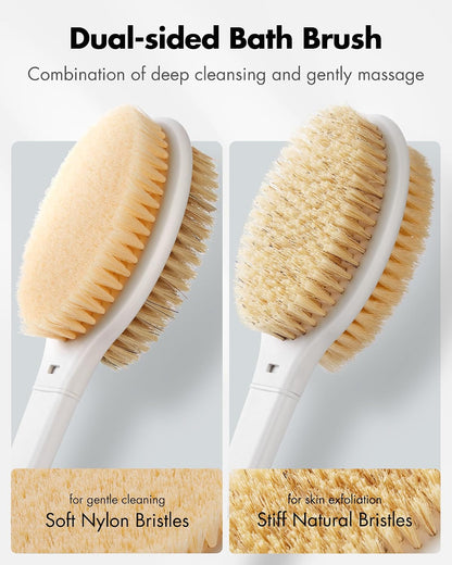 Dry Brushing Body Brush for Massage - Natural Boar Bristle Exfoliating Brush with Massage Nodes for Lymphatic Drainage, Cellulite, Blood Circulation Improving Skin Health for Women Men Elderly(Grey)
