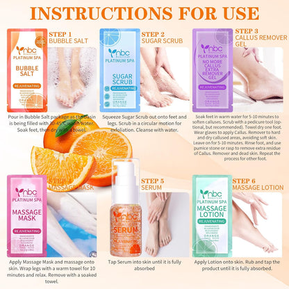 Pedicure Kit Foot Soak Set: Bubble Salt, Sugar Scrub, Massage Mask, Massage Lotion in a Box, 4 Step Foot Spa Kit for Dry Feet, Softens Calluses, Tired Feet（3 Set Lavender) - Colors B