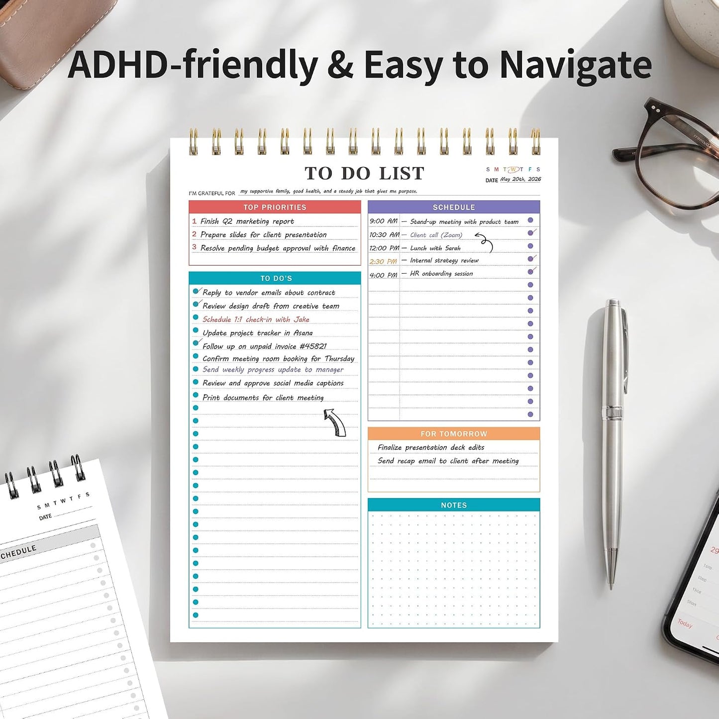 To Do List Notepad Notebook for Work 8.5"x11"Undated Daily Planner | Checklist Note Pad with Schedule, Task Tracker, Stay Organized, Office Supplies & Desk Accessories, 52 Tear-Off Sheets, Gray