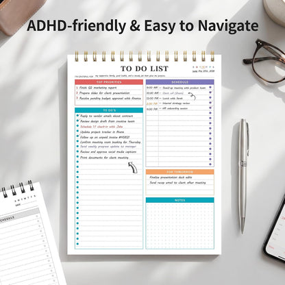 To Do List Notepad Notebook for Work 8.5"x11"Undated Daily Planner | Checklist Note Pad with Schedule, Task Tracker, Stay Organized, Office Supplies & Desk Accessories, 52 Tear-Off Sheets, Gray