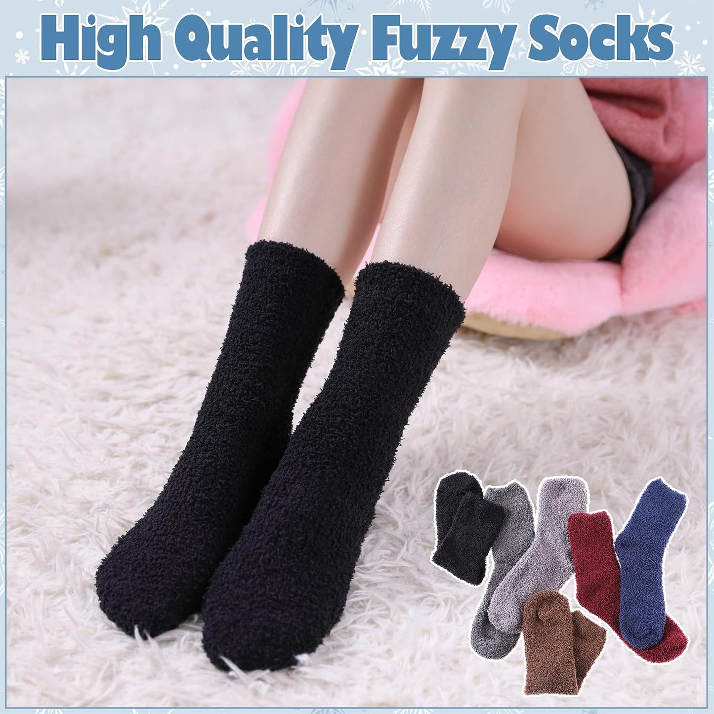 LANLEO 5/6 Pairs Womens Super Soft Fuzzy Plush Warm Winter Home Sleeping Slipper Socks