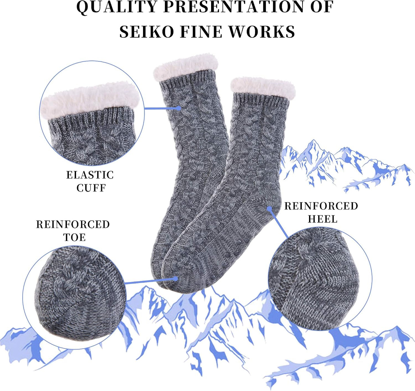 SDBING Women's Winter Super Soft Warm Cozy Fleece Lined Fuzzy Slipper Socks with Grippers