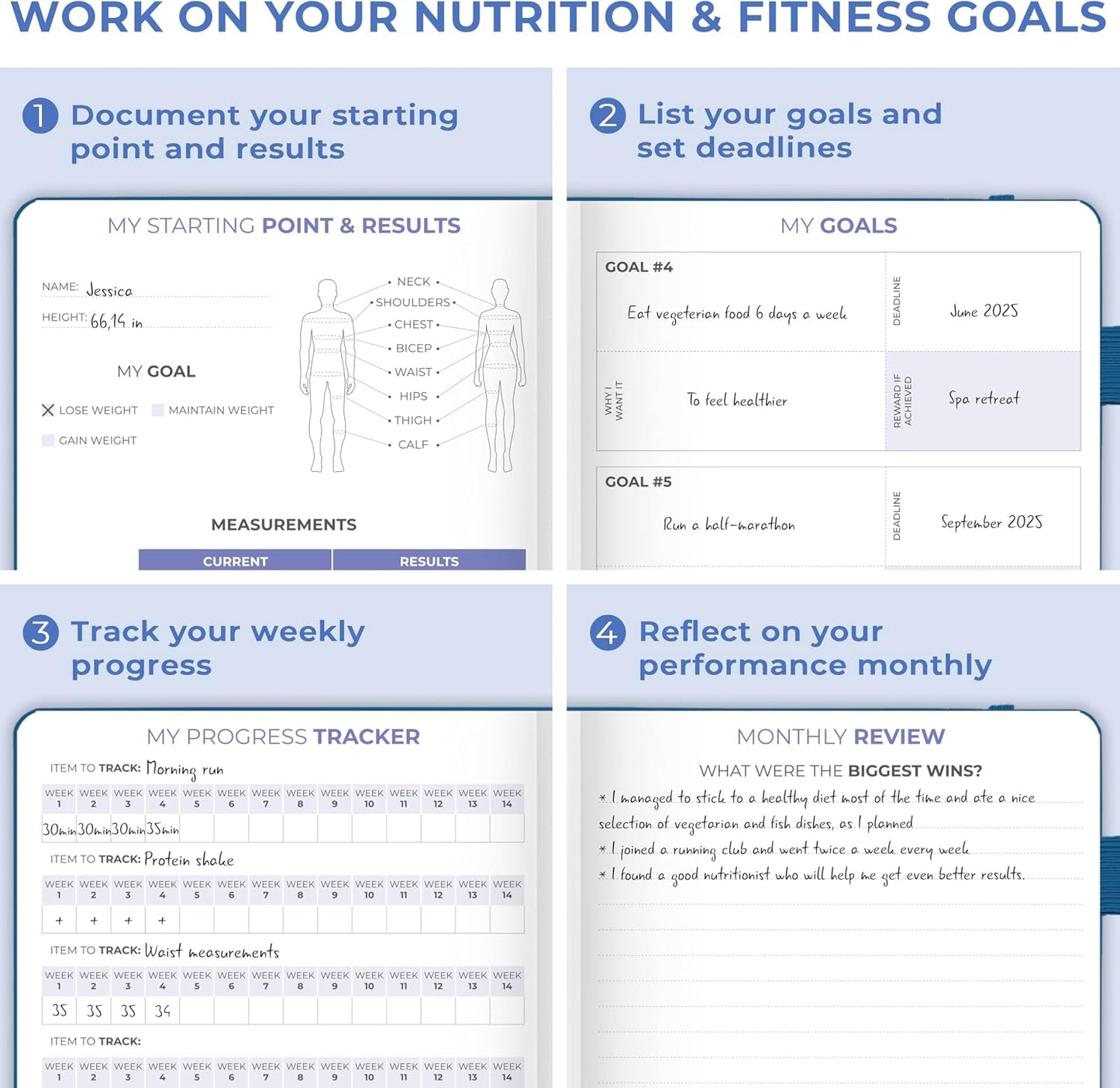 Clever Fox Fitness & Food Journal – Nutrition & Workout Planner for Women & Men – Diet & Gym Exercise Log Book with Calendars, Diet & Training Trackers - Undated, A5 Size, Hardcover (Forest Green)