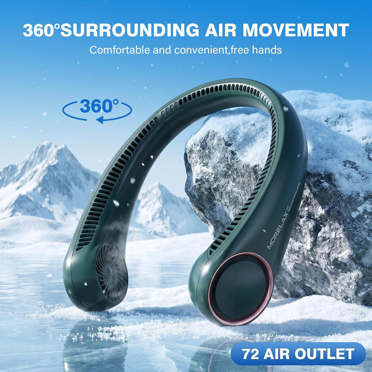 Morelax Neck Fan, USB Rechargeable Personal Fan,Hand Free Bladeless Portable Fans,4000 mAh, 3 Speeds,72 Air Faster softer 360° Cooling, Ultra Quiet,Gift Suitable for Home, Office, Travel, Sports