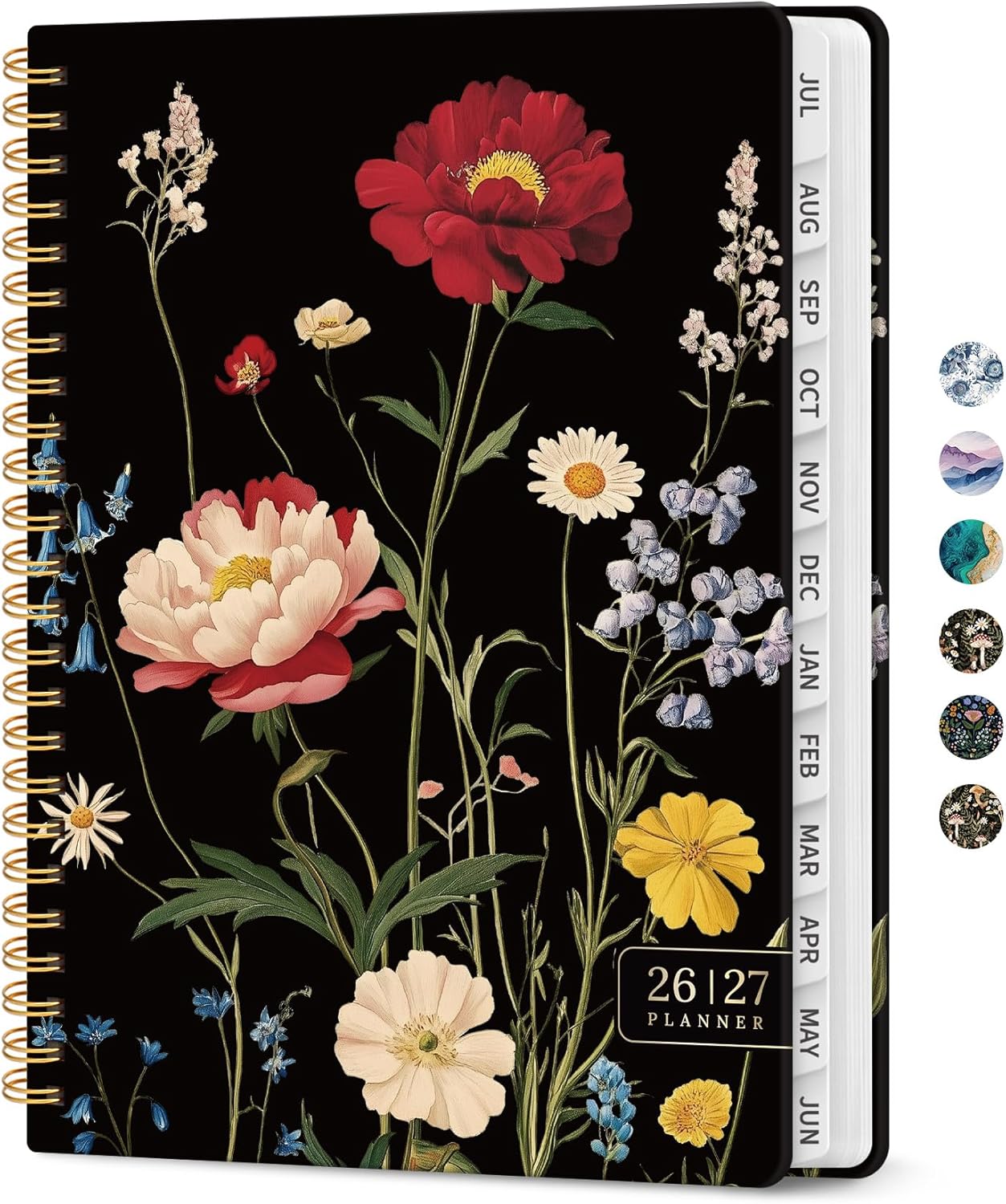 Planner 2026-2027, Academic Monthly and Weekly Calendar Planner for Women, July 2026 - June 2027, Hardcover Pretty Agenda Planner Book with Tabs, Spiral Daily Organizer for School Office Home Supplies, 6.3" x 8.5" - Blue Floral