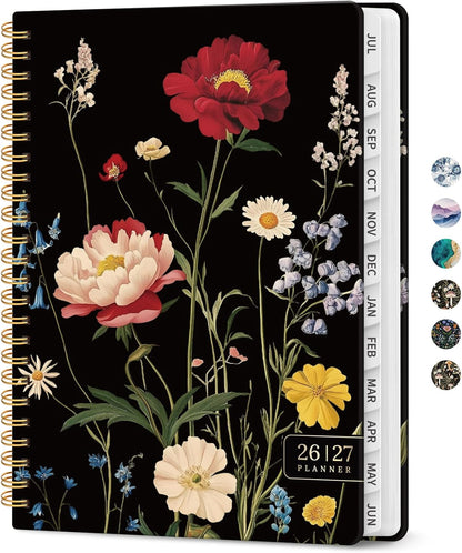 Planner 2026-2027, Academic Monthly and Weekly Calendar Planner for Women, July 2026 - June 2027, Hardcover Pretty Agenda Planner Book with Tabs, Spiral Daily Organizer for School Office Home Supplies, 6.3" x 8.5" - Blue Floral