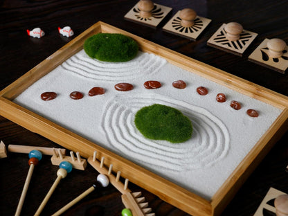 Mini Japanese Zen Garden Rake - Desktop Zen Garden Accessories Kit Set Stamp for Desk Sand Garden Decor for Home Office Meditation Relaxation Gifts
