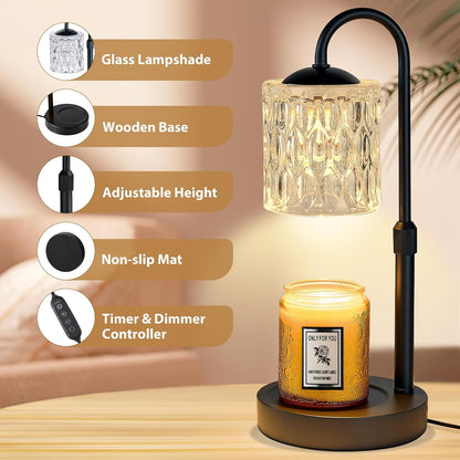 Briever Dimmable Candle Warmer Lamp with Timer, Height Adjustable Electric Candle Wax Warmer, Christmas Birthday Gifts for Women Mom, House Warming Gifts New Home Room Decor, Walnut Solid Wood Base