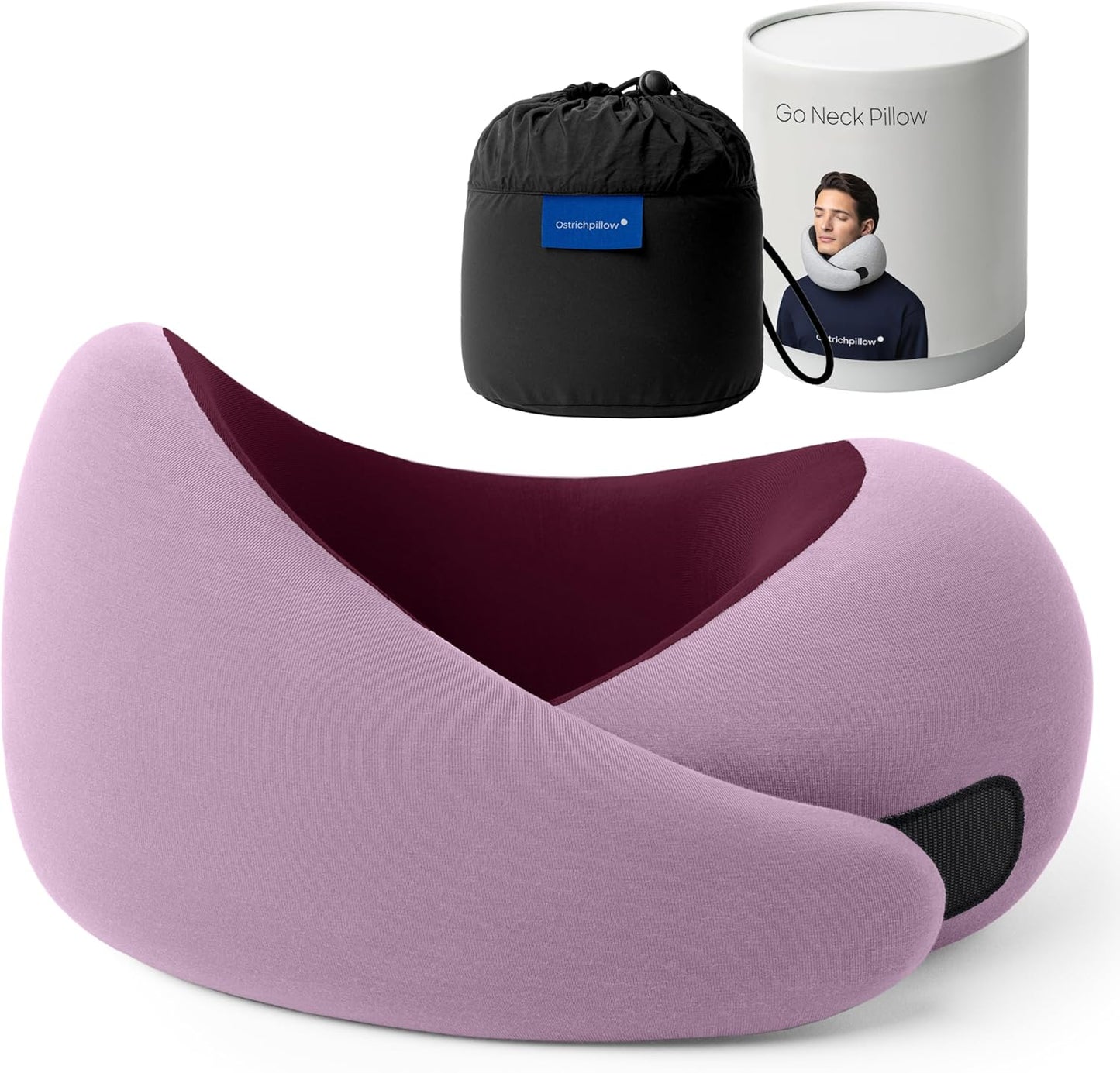 Ostrichpillow Go Neck Pillow, Travel Pillows for Airplanes, Premium Memory Foam Travel Pillow, 360º Ergonomic Design, Asymmetrical Sides, Travel Bag Included, Washable Modal Cover