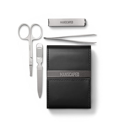 MANSCAPED® Shears 3.0, 5-Piece Precision Men’s Nail Grooming Travel Kit, Stainless Steel Manicure Set with Fingernail & Toenail Clippers, Nail File, Slant Tip Tweezers, Cuticle Scissors, Travel Case