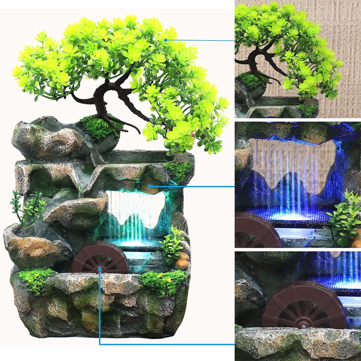 Rockery Stream Tabletop Fountain, Zen Meditation Indoor Waterfall Feature with Automatic Pump and Switch, Desktop Fountain for Home Office Bedroom Decoration (A)