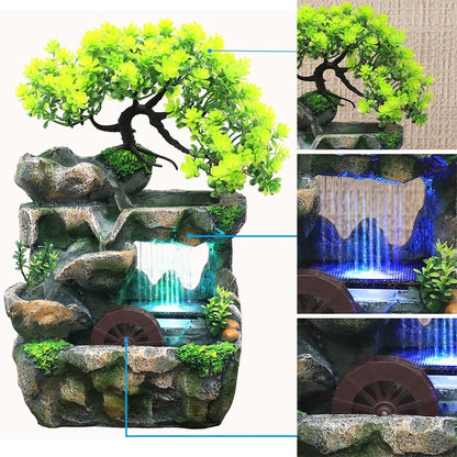 Rockery Stream Tabletop Fountain, Zen Meditation Indoor Waterfall Feature with Automatic Pump and Switch, Desktop Fountain for Home Office Bedroom Decoration (A)