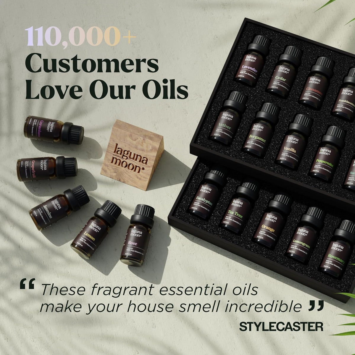 Lagunamoon Essential Oils Aromatherapy Set - 6 Oils for Diffusers, Home Care, Candle Making Scents, Fragrance, Humidifiers, Gifts - Peppermint, Tea Tree, Lavender, Eucalyptus, Orange (10mL)